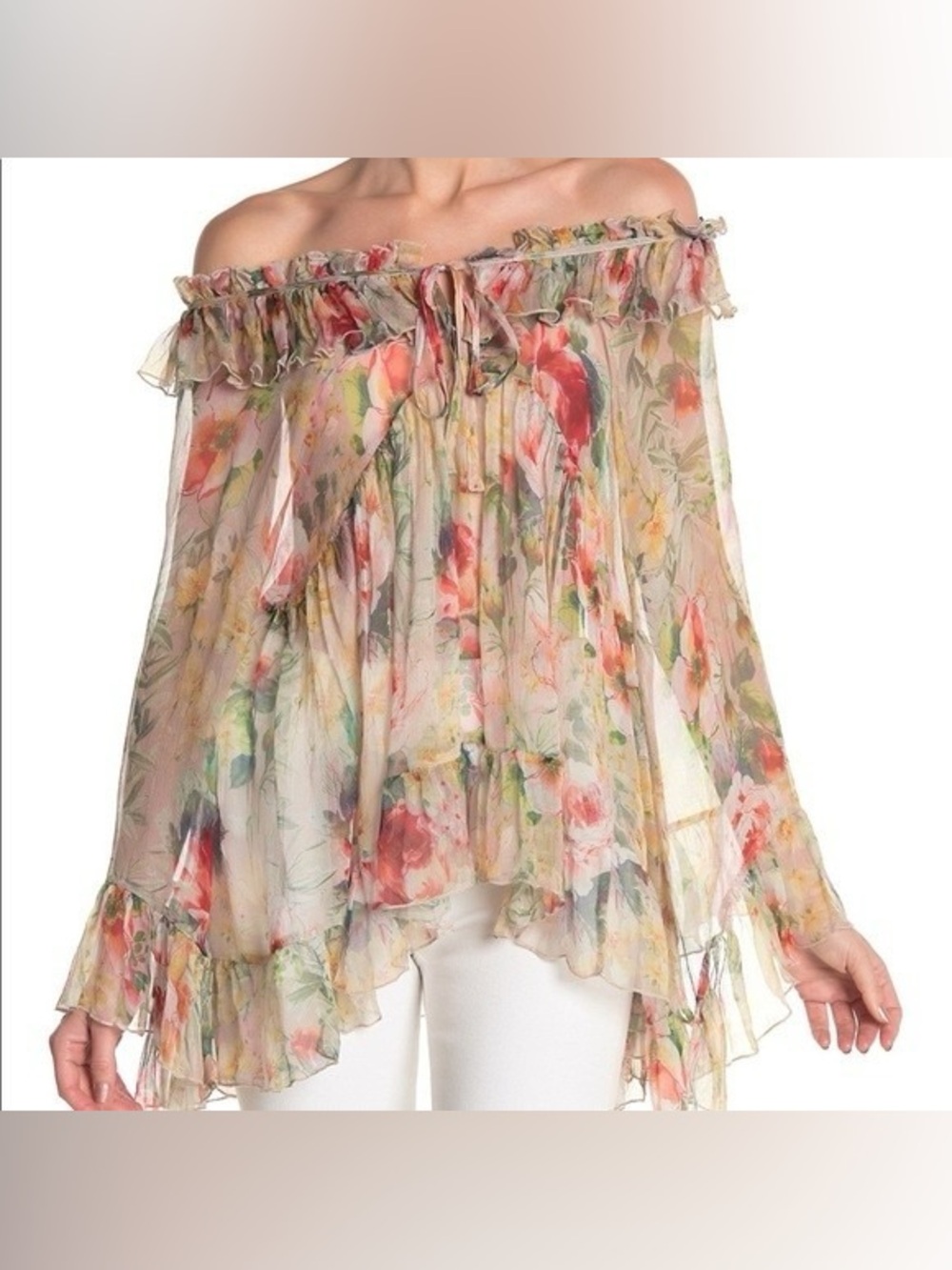 Johnny Was Aria Floral Silk Ruffle Top